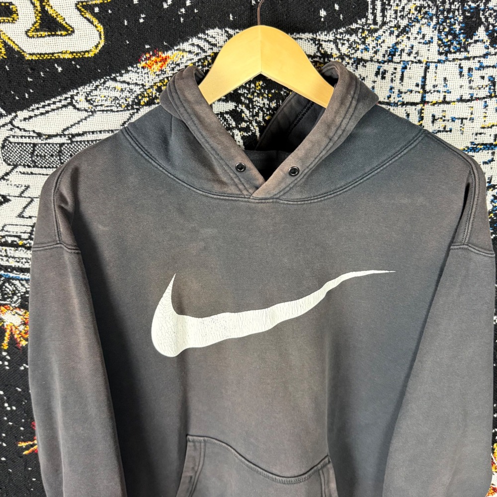 Nike SB Big Swoosh Hoodie Sun Faded Black Distressed Skate Pullover Mens XL